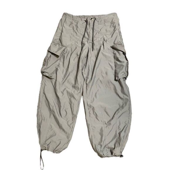 Womens Solid Gray Wide Leg High Rise Cargo Pants Ruched Bottom Medium - Picture 1 of 4
